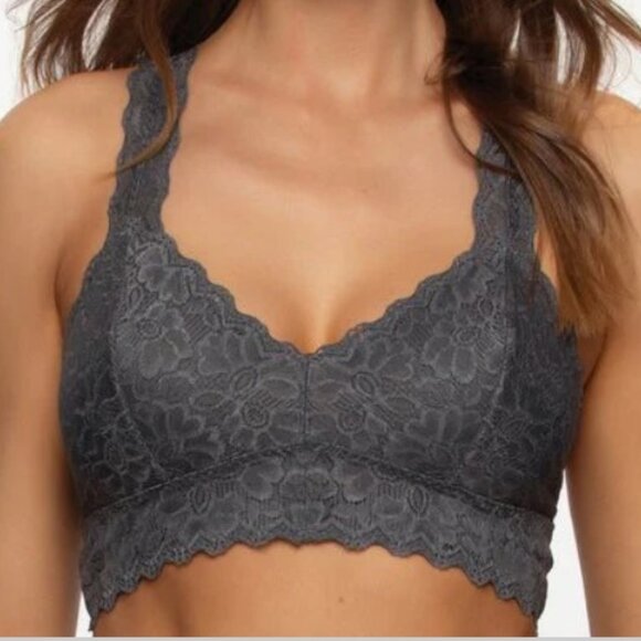 Felina Lingerie Wireless Grey Lace Racerback Bralette, M - Picture 1 of 10